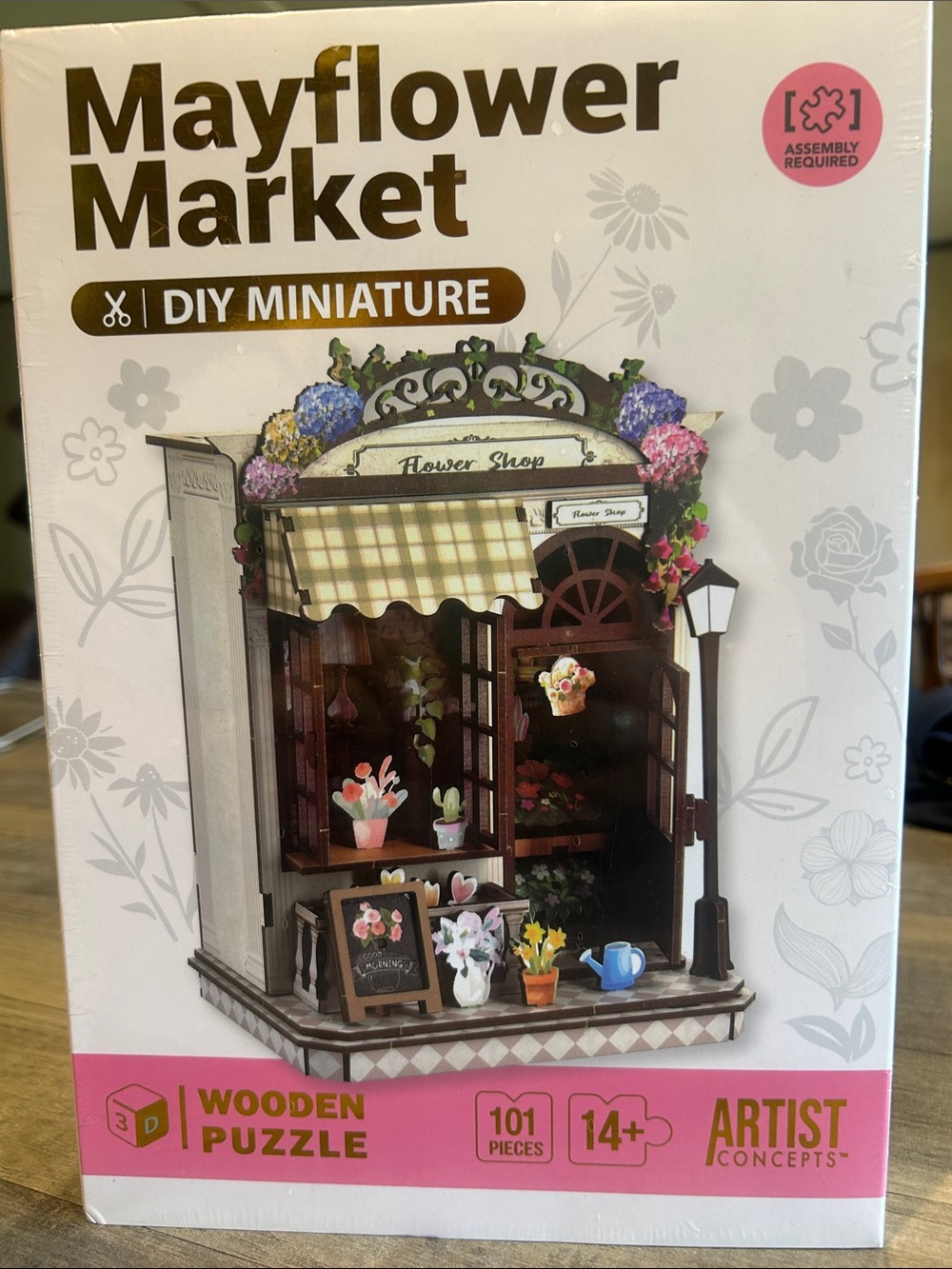 DIY Miniature Wooden Puzzle - Pink Accent Flower Shop